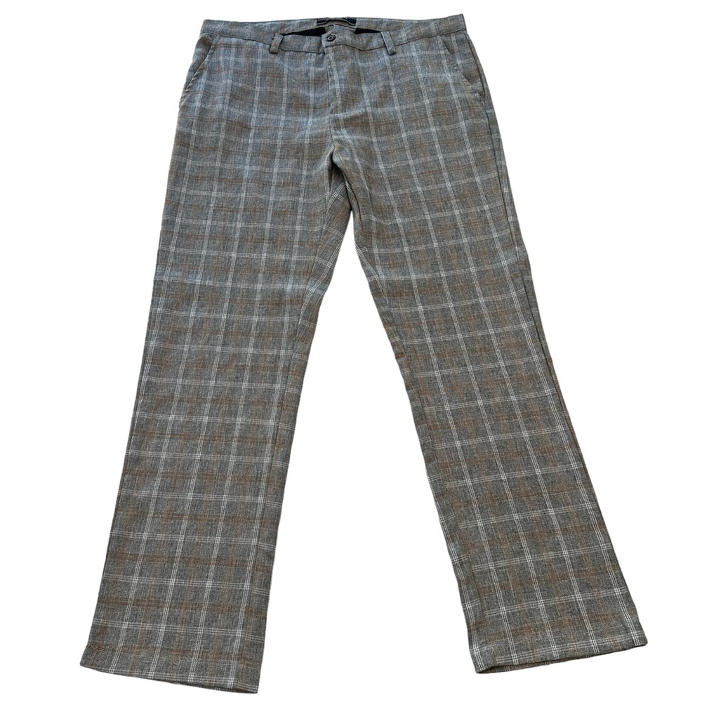 Over Kleshas Pants Gray & Brown Plaid Crop Button Close Mens Size L  34x28